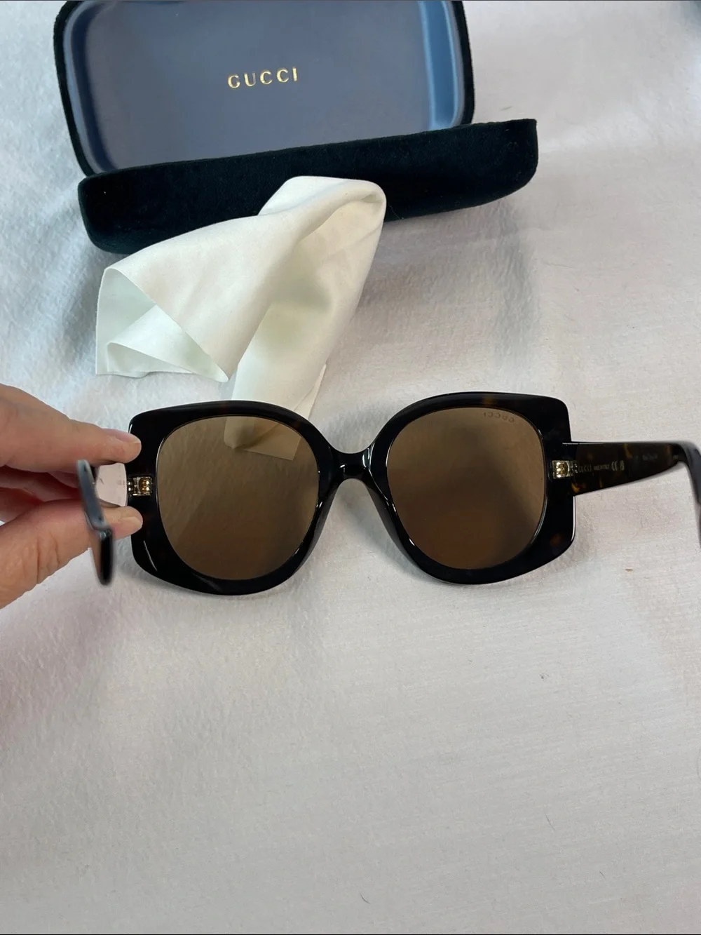 Gucci GG1257S 002 Oversized Square Tortoise Sunglasses Brown Lens Authenticated